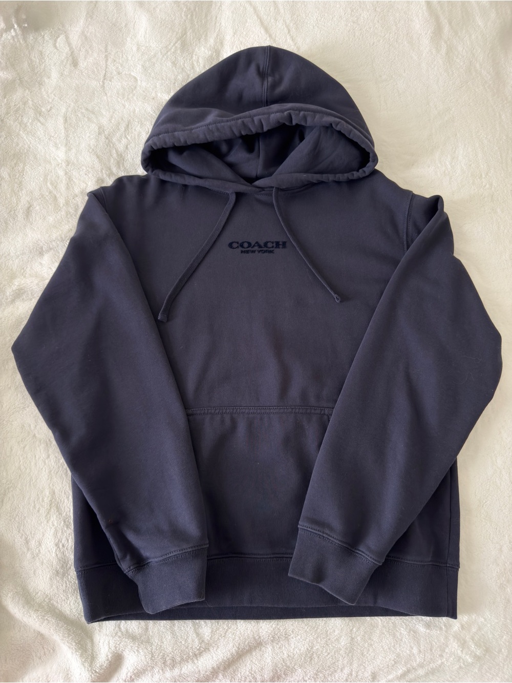 Coach Navy Logo Hoodie – Size Large